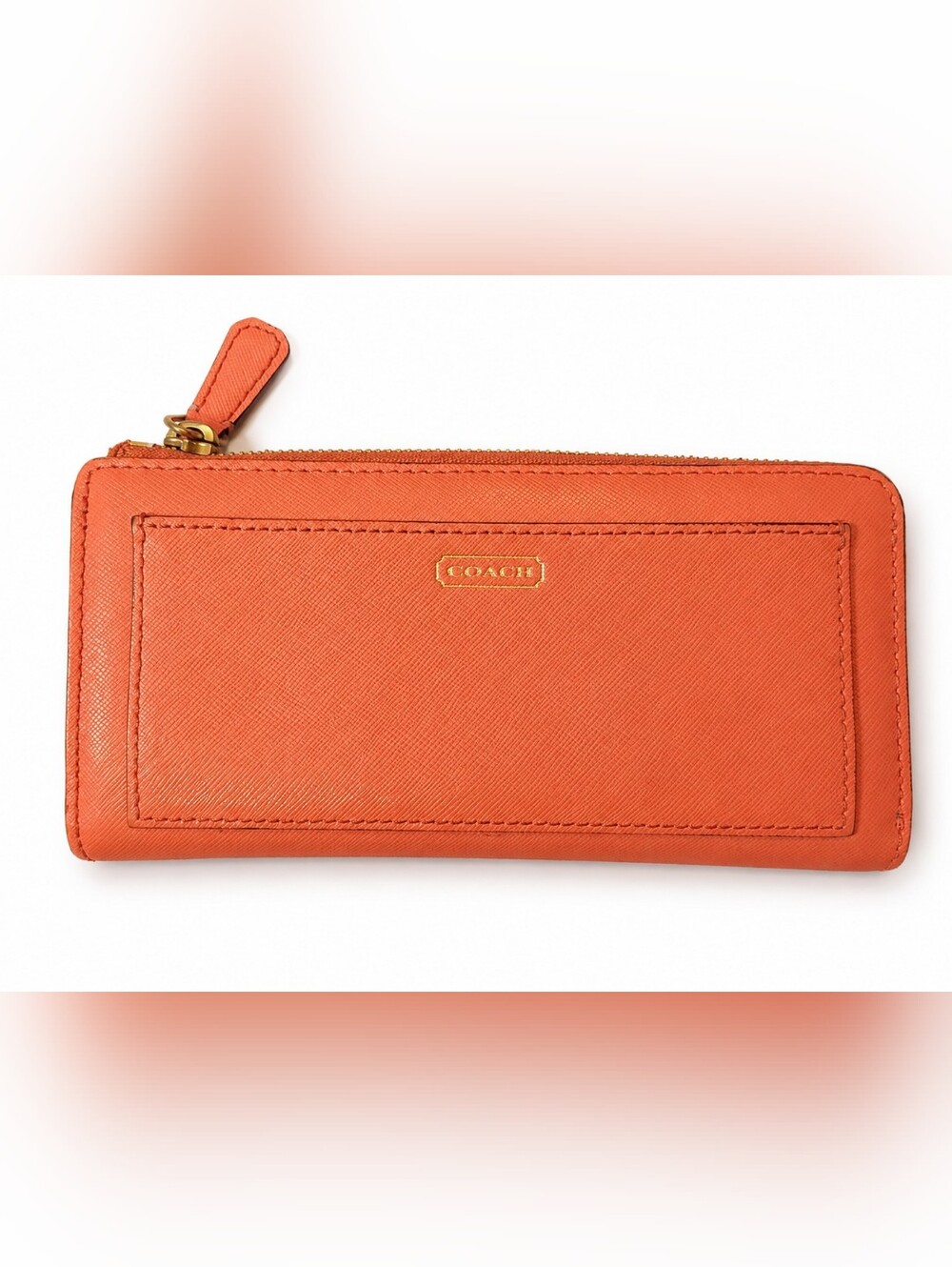 Coach Coral Or Salmon Color Saffiano Leather Zip Around Wallet